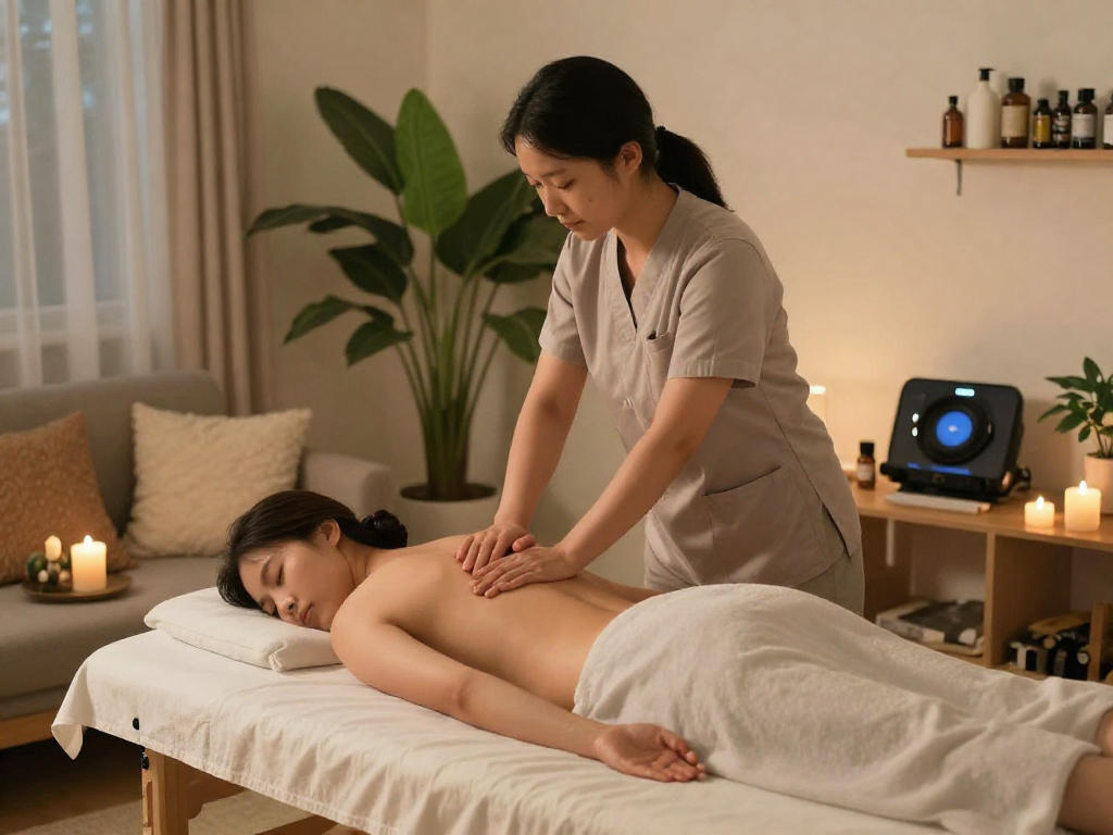 Professional 종로출장안마 service in a cozy living room, showcasing relaxation and comfort.